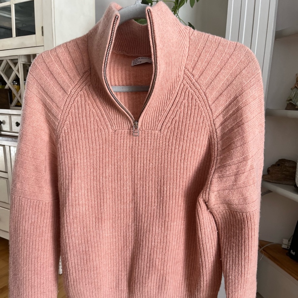 Frank and Oak pink quarter zip wool sweater